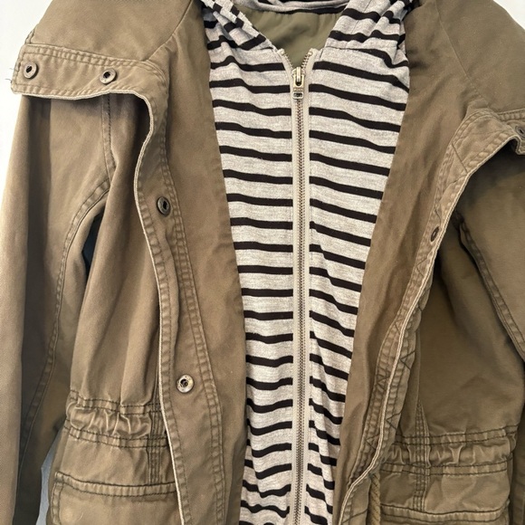 Roxy Olive Green Utility Jacket with Striped Hoodie - Size S - Picture 3 of 7